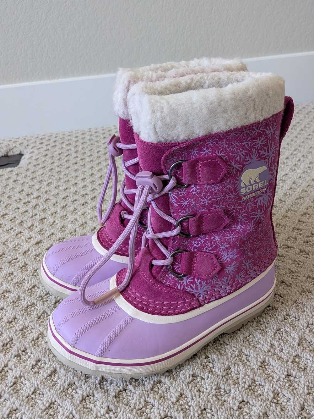 Sorel Kids Purple/Pink Winter Snow Boots with Faux Fur Cuff
